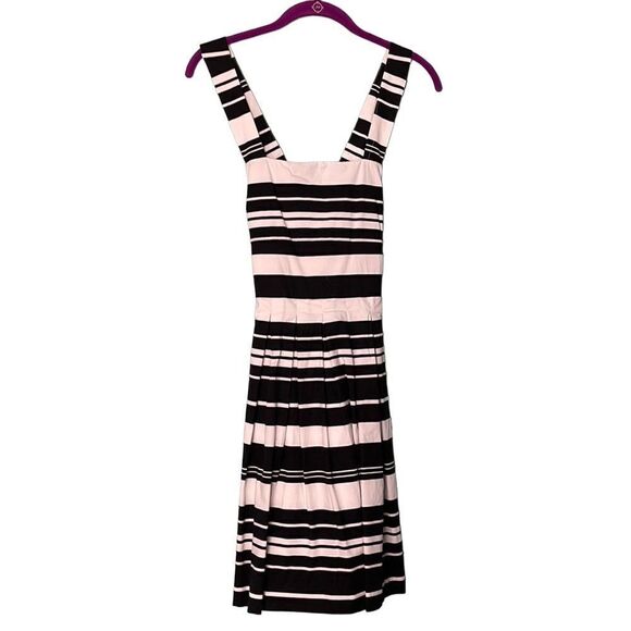 Banana Republic black white striped dress pleated size 0 side zip pockets - Picture 1 of 9